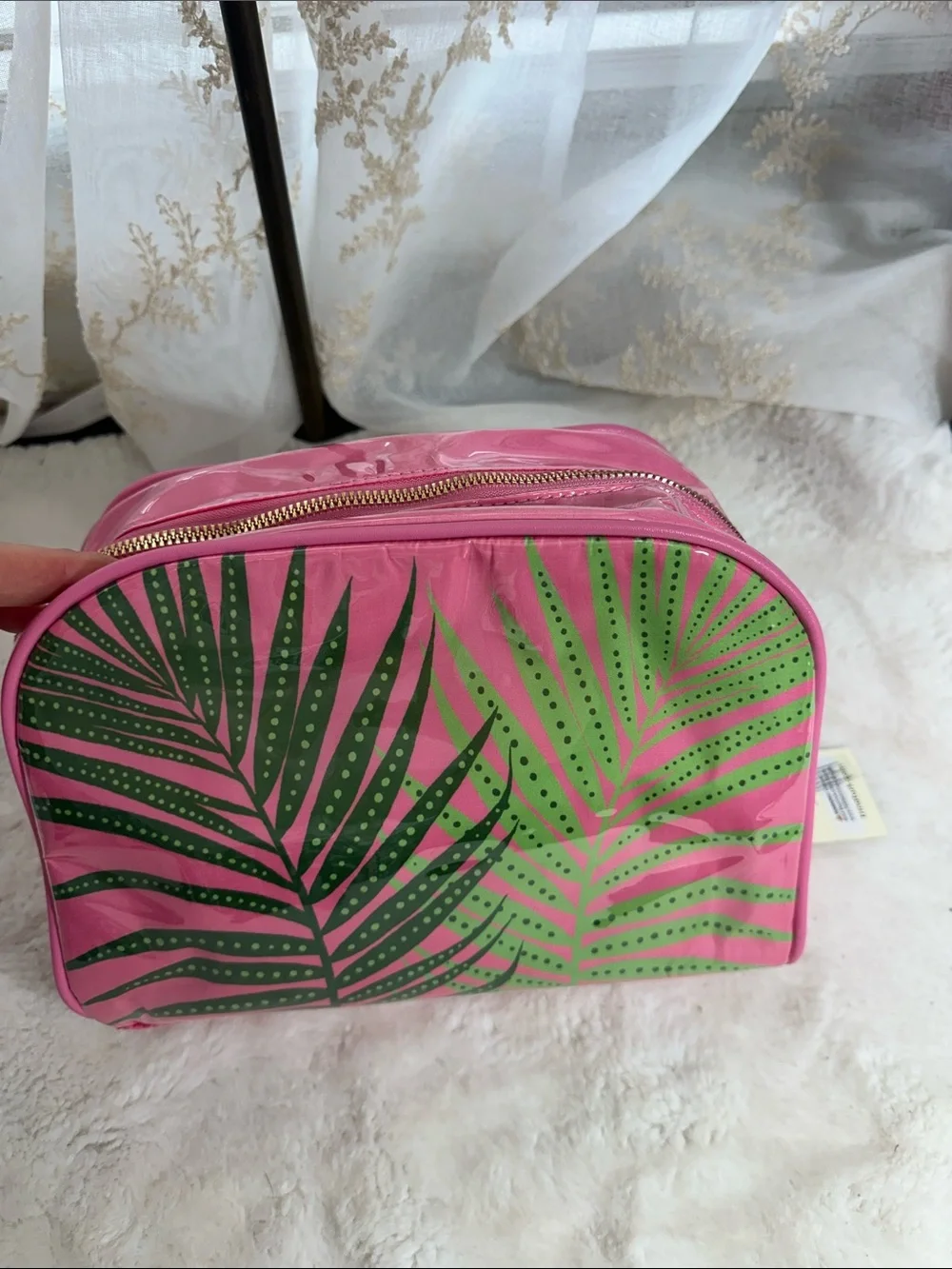 Trina Trina Turk pink tropical travel cosmetic bag